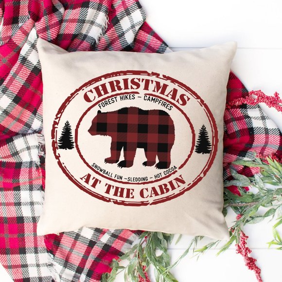 Christmas Pillow Cover, Brand New, Made to Order, Christmas Cabin - Picture 2 of 3